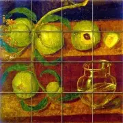 Tile Mural Branch of Peaches and Glass of Jar Kitchen Backsplash Marble Ceramic