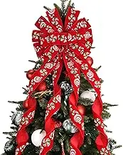 Christmas Tree Topper Wreath Bow 45"x12" Large Red Toppers With Candy Pattern for Xmas Tree Rustic Farmhouse Home Holiday Party Decorations