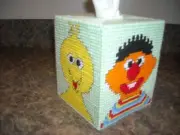 TISSUE BOX COVER - BIG BIRD/EARNIE/BERT/COOKIE MONSTER (A)- Plastic Canvas