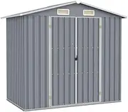 Outdoor Storage Shed Without Floor, Metal Tool Shed for Home/Backyard/Garden Tools/Lawn Mower/Bike Storage/Pool Supplies, 205 x 129 x 183 cm, Galvanised Steel