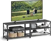 VASAGLE TV Cabinet, TV Stand for TVs Up to 70 Inches, Entainment Centre with Storage Shelves, 63 Inches Width, Steel Frame, for Living Room, Bedroom, Charcoal Grey and Ink Black LTV095B22