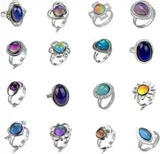 [LiHan1028] 16pcs Mixed Mood rings classic temperature change color mood ring (Adjustable Size), Metal, Rhinestone
