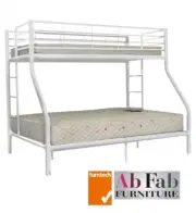 BUNK_BED - FLASH DOUBLE SINGLE TRIO BUNK BED METAL STEEL WHITE - 90cm HEAD ROOM