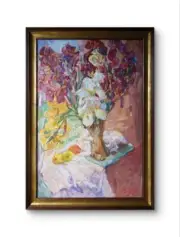 Irises in Bloom Flower Oil Painting, Framed