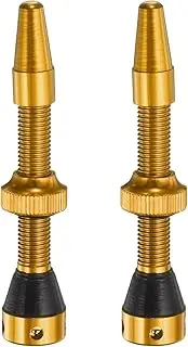 uxcell 2pcs Tubeless Valve Stems 44mm Aluminum Alloy Tubeless Valve Super Light No Leak Durable with 4 Hole and Caps Fit Most Bicycle Tubeless Rims, Gold