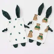 Bunny Security Blanket for Boys and Girls,Cotton Soft Breathable Muslin Soothing Towel Appeasing Toy for Infant and Toddler,2 Pcs Set(BigBear&Cactus)