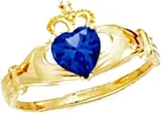 [JewelryWeb] 14k Yellow Gold Love Heart Light Blue Irish Claddagh Celtic Trinity Knot Ring Size 7.0 Statement-Ring for Women