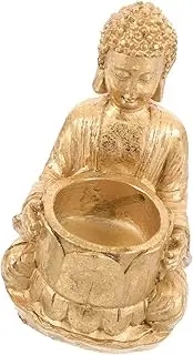 Dinning Table Decor Antique Sakyamuni Buddha Statue Tealight Holder Serene Sitting Buddha Candle Holder Meditating Sculpture Figurine Small Buddha Ornaments for Luck Prosperity/921