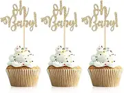 Donoter 48 Pcs Glitter Oh Baby Cupcake Topper Picks for Baby Shower Party Cake Decorations