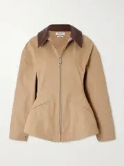 [MCQUEEN] MCQUEEN - Leather-trimmed Cotton-canvas Peplum Jacket - Beige - IT40 IT 40 Neutrals