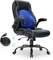 VEVOR Executive Office Chair with Cutting-Edge Adjustable Lumbar Support, High Back PU Leather Office Chair Ergonomic for Back Pain, with Padded Flip-up Arms