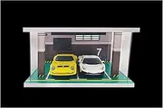 Car Garage Protective Organizer Scene Parking lot Garage Model Scene 1:32 Two Parking Spaces with Lights and Acrylic Toy Alloy car Model Acrylic Storage dustproof Cabinet Ornaments Simulation Parking