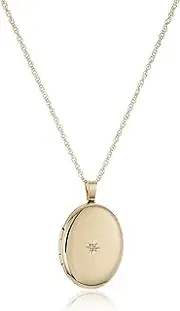 [Amazon Essentials] 14k Gold-Filled Polished Oval Pendant with Genuine 0.01 cttw Diamond Locket Necklace, 18" (previously Amazon Collection)