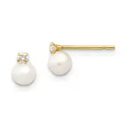 Madi K Kid's Earrings 14k 5-6mm White FW Cultured Pearl CZ Post