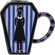 Silver Buffalo Wednesday Addams What Would Wednesday Do? Coffin Shaped 3D Sculpted Ceramic Mug, 20 Ounces