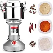 750G Electric Grain Grinder Mill Herb Grinder Vertical Type Flour Mill Stainless Steel Cereal Pulverizer High Speed 3 Blade Grinding Timing for Cereal Bean Seed Nut Spice Pepper