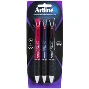 Artline Flow Retractable Ballpoint Pens 4 Colours 3 Pack