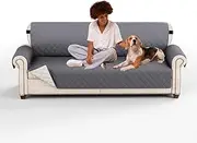Sofa Covers Couch Cover Waterproof Pets/Dogs/Kids Furniture Protector Soft Quilted Couch Protector with Anti Slip Straps Checkered Adjustable Strap Washable(3 Seat,Grey)
