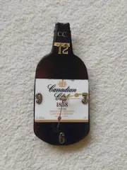 CANADIAN CLUB WHISKY 700ML ORGIANAL BOTTLE CLOCK, RECYCLED, HANDMADE, MAN CAVE,