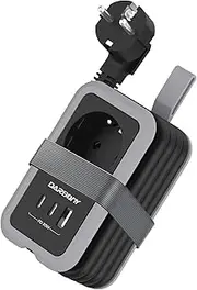Power Strip with 2 USB C PD 20 W Travel Multiple Socket 3USB Portable Power Strip with Surge Protection 3680 W 16 A Distributor Socket with 1.5 m Integrated Cable for Ship Home Office (Black)