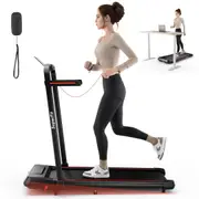Costway 2 in 1 Folding Treadmill Electric Desk Walking Pad Incline Exercise Machine 3.0HP/15 km/h APP & LED Display Red