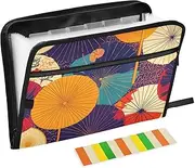 Quteprint 13 Pockets Expanding File Folder with Zipper Closure, Japanese Umbrellas Retro Accordion File Folder with Sticky Labels, Letter Size A4 Papers Expandable File Document Organizer