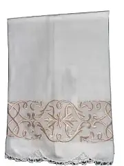NEW Haute Home Jane Leider Linen Fingertip Guest Towel White Pink Embroidery