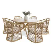 Bangalow Outdoor 1.4m Round Dining Table with 6 Chairs Setting - Outdoor Dining Settings