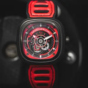 SEVENFRIDAY P3B賽車車隊系列 限量機械錶-黑x紅/48mm P3B-6