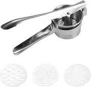 YC-GREHUN Potato Ricer, Stainless Steel Mash Potato Ricer with 3 Interchangeable Discs, Heavy Duty Potato Masher Ricer Kitchen Tool, Mashing, Fruit Pulp, Fruits and Vegetable,Lemon Squeezer