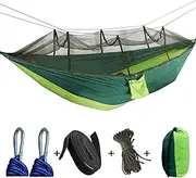 Camping Hammock,Portable Hammock with Adjustable Tree Straps for Outdoor Hiking,Double Hammock with Mosquito Net for Camping,Travel(Green) 102 * 55inch
