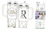 Christian Gifts for Women, Christian Tumbler 40Oz with Handle and Initial R cup