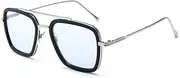[Serlium] Retro Square Polarized Sunglasses, Blue Sunglasses Vintage Stylish Retro Portable Silver Frame Rectangle Sunglasses for Women Men