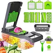Vegetable Chopper Cutter Slicer Multifunctional 14-in-1 Food Veggie Salad Onion Chopper Cutter Dicer with Container, 8 Interchangable Blades, Hand Protector, Drain Strainer, Peeler, Brush