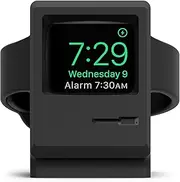 [elago] W3 Charger Stand Compatible with Apple Watch 10/9/8/7/6/5/4/3/2/1/SE [46mm, 45mm, 44mm, 42mm, 41mm, 40mm, 38mm], Nightstand Mode, 1984 Macintosh Design (Black)