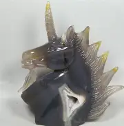 Natural Agate Geode Quartz Crystal Unicorn Hippocampus Manual Carving 353g