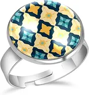 [FVQL] Stainless Steel Ring for Girls, art abstract texture, 1.7cm/0.67inch, Glass, glass