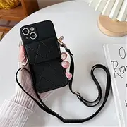 Crossbody Strap Wallet Pickup case Suitable for iPhone 15 14 Pro Max 11 12 13 Mini XS X XR 8 7 Plus Soft TPU case,Black, for iPhone15plus