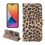 For iPhone 14 Pro Case, Leopard Print PU Leather Wallet Cover, Yellow