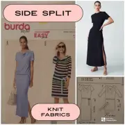 RARE Vintage Ladies Pattern Designer Dress Side Split Knit Fabrics Overlocker