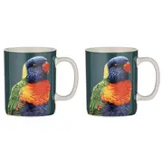 2x Ashdene New Bone China 350ml Modern Birds Rainbow Lorikeet Mug Drinking Cup