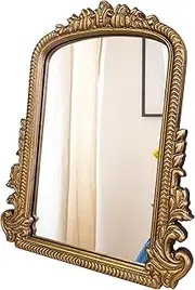 Vintage Vanity Makeup Mirror, Gold Arched Tabletop Mirror for Makeup and Room Decor, Antique Decorative Standing Mirror with Carved Frame, Desk Mirror for Bedroom, Living Room, Dresser 11.8"x9.6"