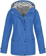 [ADJHDFH] rain slicker,early 2024,deals of day,women waterproof rain jacket long sleeve lightweight hiking jackets with hood travel zip up raincoat with pockets（a5-light blue，3xl）, A5-light Blue