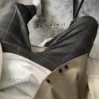 在飛比找蝦皮商城精選優惠-【GATHER STORE】韓國 紳士微寬格紋西裝褲 西裝褲