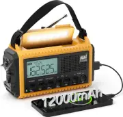 Emergency Radio12000mAh, Weather Radio 6 Ways Powered, Solar Hand Crank Radio...