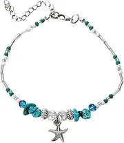 [Tummy Tub] Bracelets,Bracelet Jewellery,Anklet String Charm,Matching Rings Dinosaur Rice Anklet Beach Bead Vintage Popular Beach Turquoise Pendant Anklet Ring Box Glass (Color : As Show)
