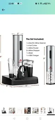 COSTWAY Electric Wine Bottle Opener Set, 6-in-1 Rechargeable Corkscrew Opener...