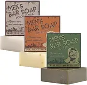 Natural Bar Soap for Men - 5oz x 3 Bars Variety Pack, Men's Bar Soap Made from Natural Oils, Acne Relief & Skin Cleansing - Australian Tea Tree, Summer Orange, Coconut Milk
