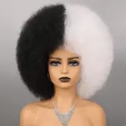 10 Inch Afro Wig - Black and White Synthetic Afro Puff Wig With Bangs for Wom...
