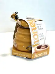 Joie Honey Miel Beehive Bee Jar Pot & Dipper Ceramic Colorful Flowers Kitchen